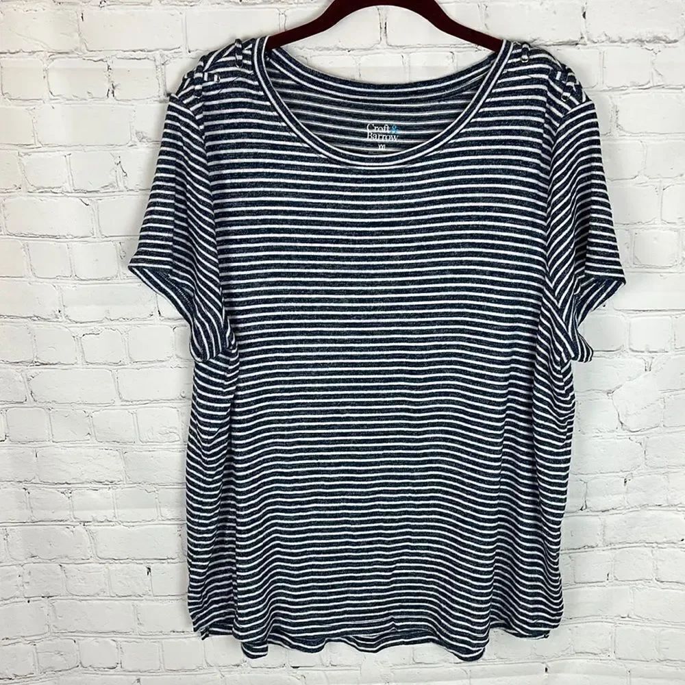 Croft & Barrow Navy and White Striped Soft Tee Size XXL